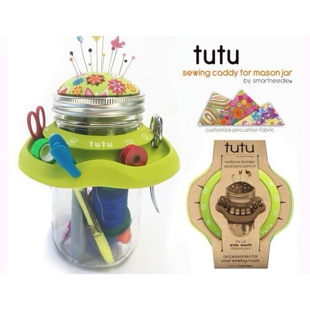 SmartNeedle Tutu‎ Notions Holder And Pincushion For Wide Mouth Mason Jars Green